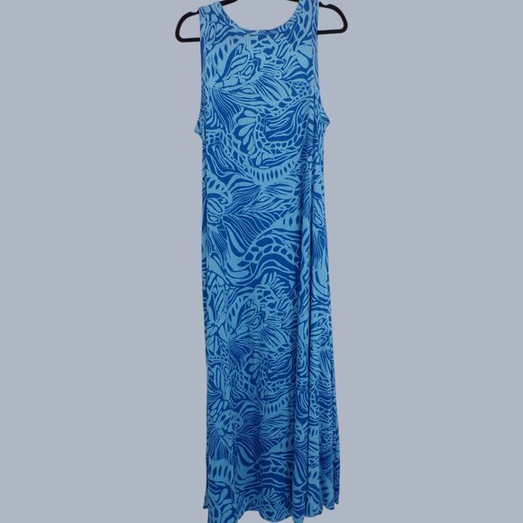 NEW Soft Surroundings Summer Dress L (14-16) Santiago Blue Maxi Sleeveless Knit - Picture 2 of 9